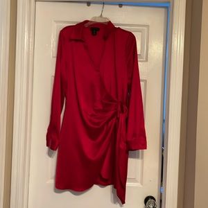 Long sleeve red satin dress